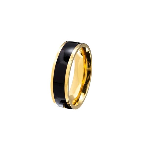3/$35 Men's Gold Plated Black Band Ring PVD Coated Stainless Steel Hip Hop Punk - Picture 5 of 5